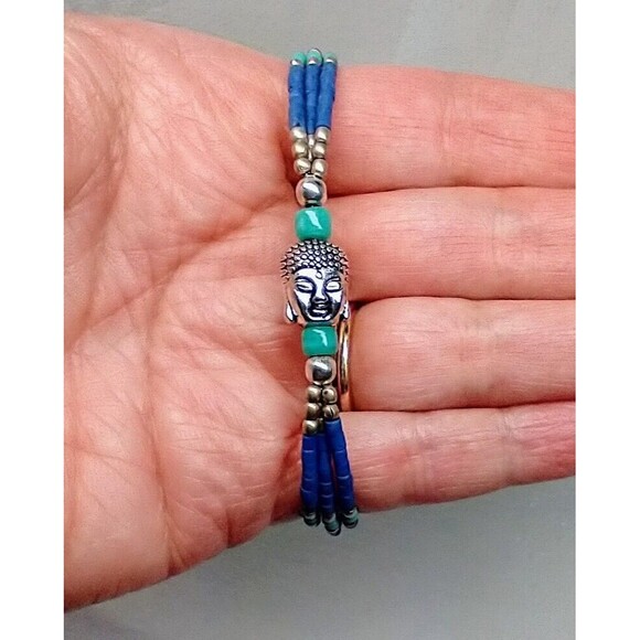Tibetan Turquoise & Lapis Bracelet w/Buddha Head Sz 7" - Picture 7 of 10